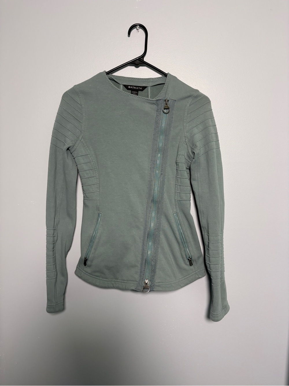 Athleta Sage Green Asymmetrical Zip Moto Jacket
